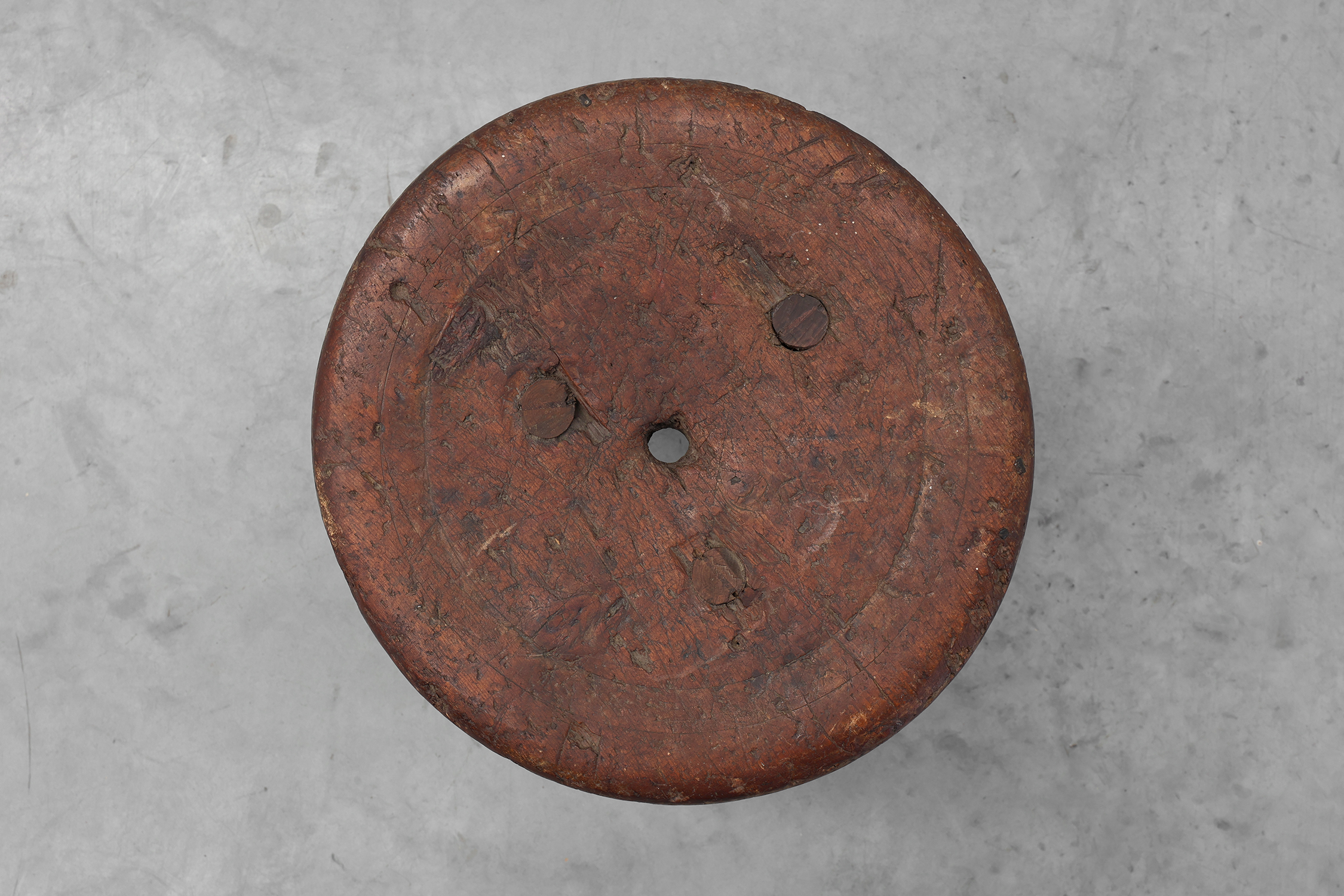 Rustic Wabi Sabi style solid oak tripod stool, France ca. 1850thumbnail